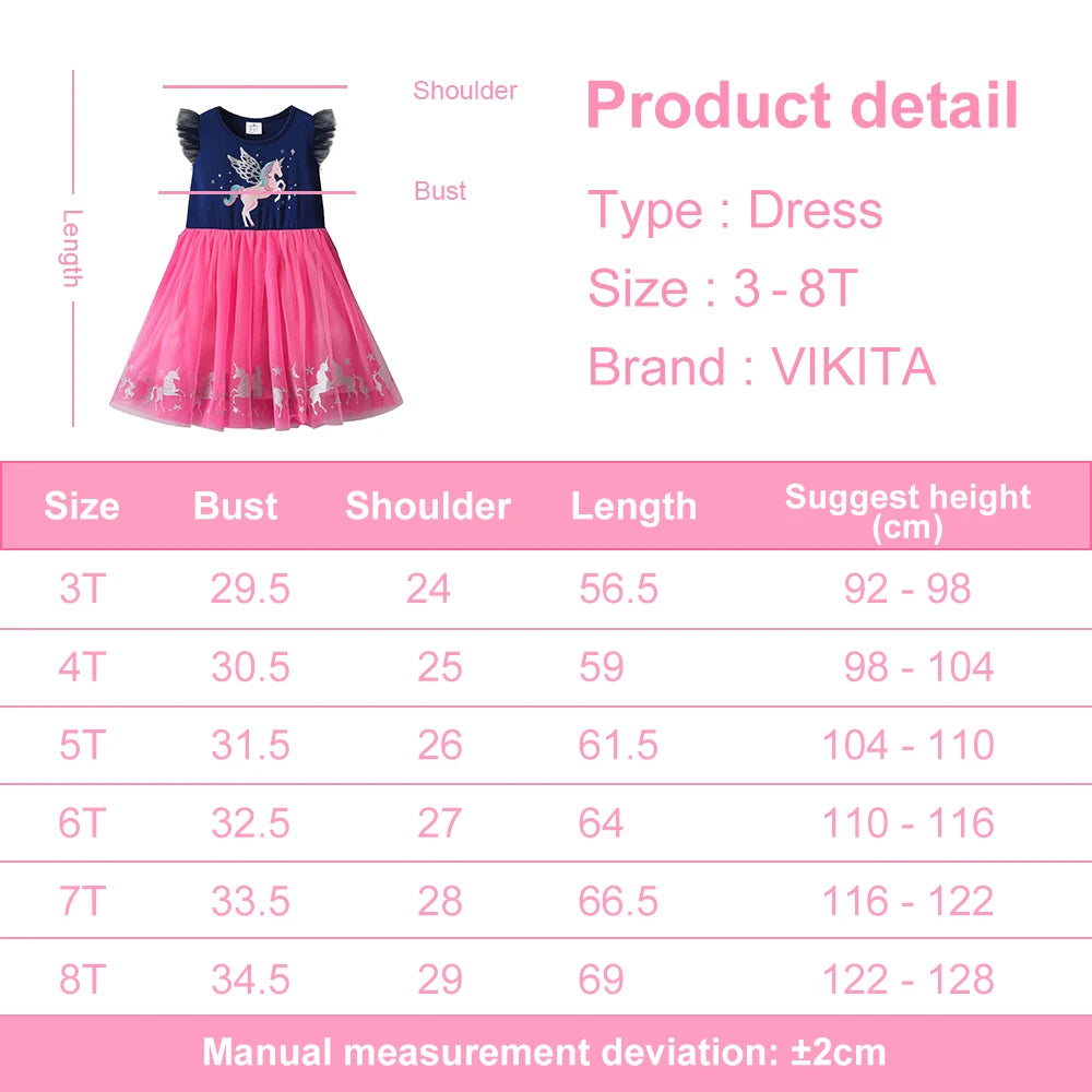 VIKITA Kids Girls Sleeveless Dress Unicorn Princess Casual Tulle Dress for Birthday Party Summer Prom Girls Clothes  3-8 Years