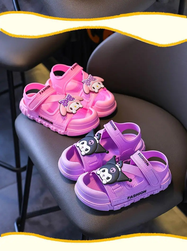 Sandals Girls Anime Kuromi Open Peep Toe Shoes Girly Summer Cute Cartoon Babys Purple Pink Slipper Kid Size 21-36