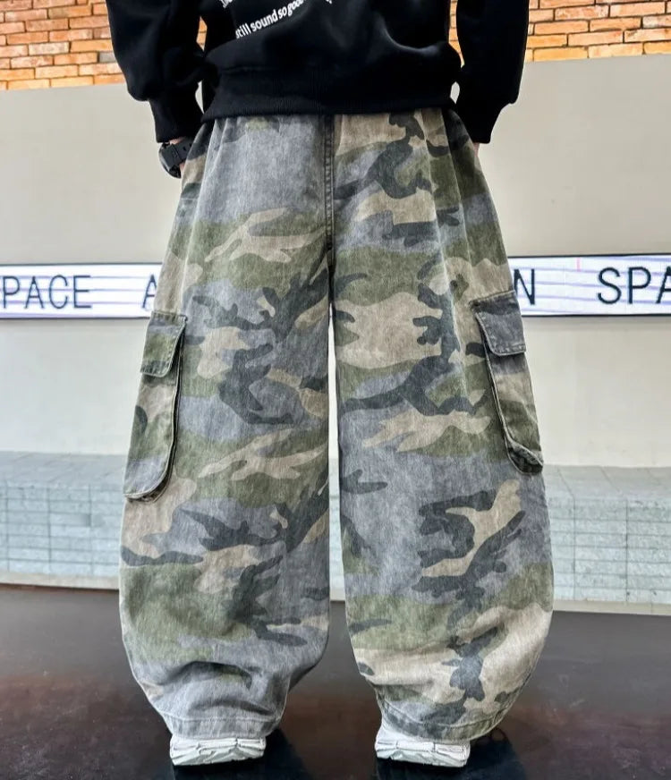 2025 New Boys Autumn Camouflage Tactical Pants - Kids Cargo Pants with Multiple Pockets, Trendy & Comfortable for 8-14 Years Old