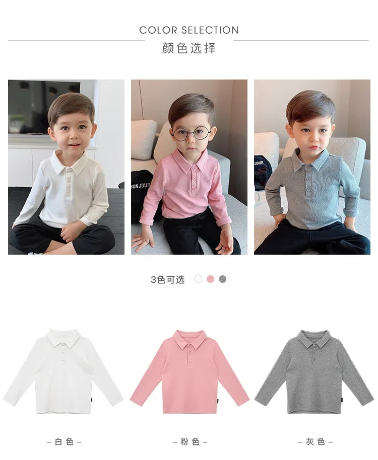 Boys Polo Shirts Long Sleeve Tops for Kids Solid Color Children T-shirt Cotton  Baby Tops Toddler Spring Autumn Outwear