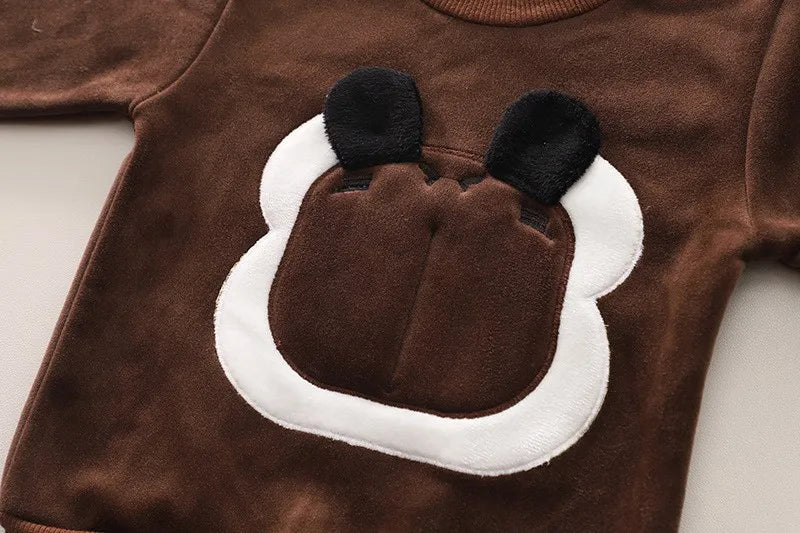 Baby Boys Clothing Set Autumn Winter Cartoon Lion Fleece Thick Hooded Jacket Coat Pants 3Pc Suit for 1-4 Years Kids Warm Outfits