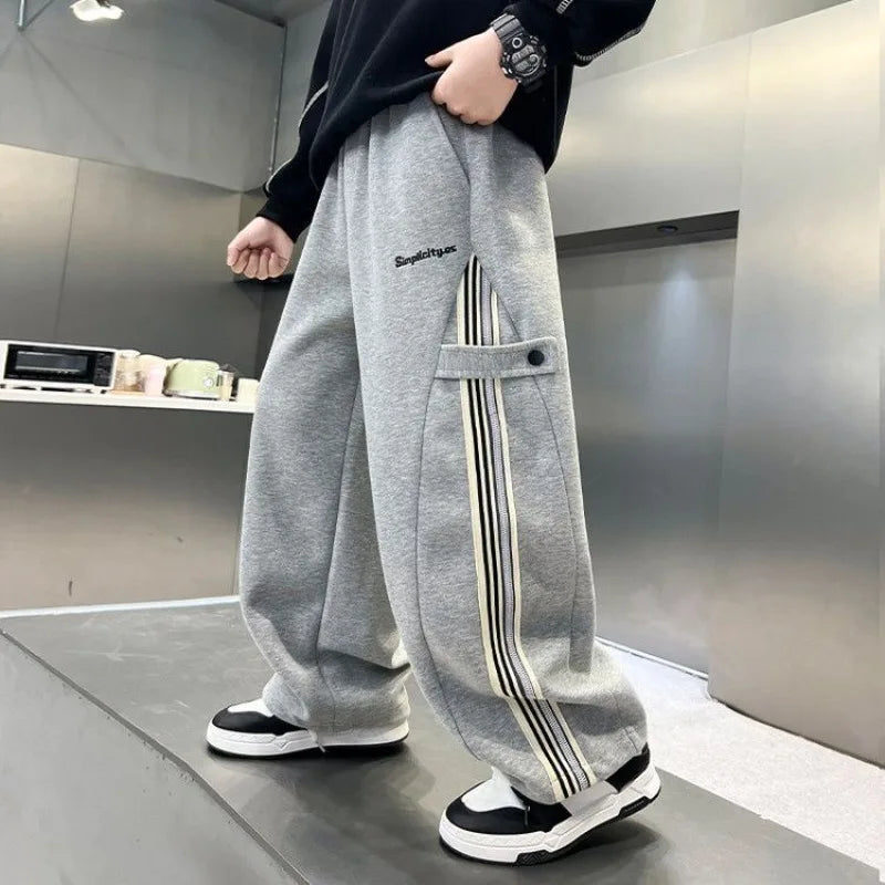 Boys Autumn 2025 Trendy Loose Sweatpants Casual Comfortable Outdoor Sports Pants for Tween Boys Size 8-12