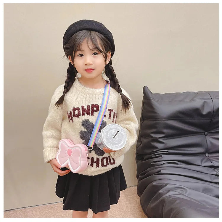 Lovely Bow Children's Silicone Shoulder Bags Cute Butterfly Shape Baby Girls Crossbody Bag Candy Color Kids Small Coin Purse