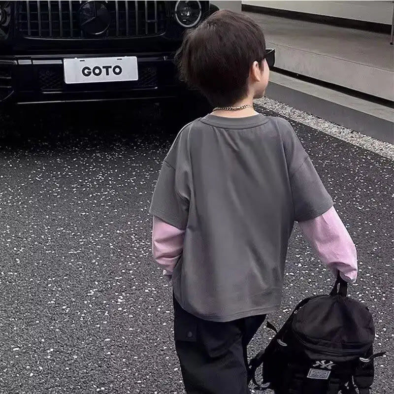 Fake Two Pieces Child Clothes 3 Years Children's Clothing Boys Kids 7 14 T-shirt Boy Tee Elementary Student Men's Graphic Shirts