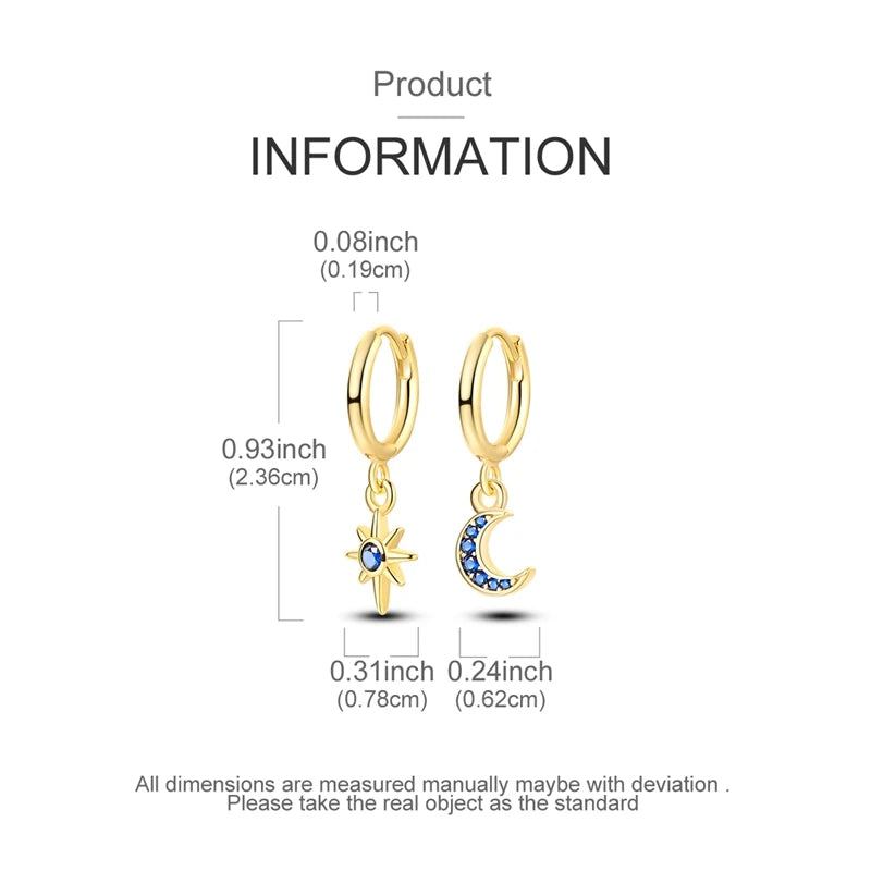 925 Sterling Silver Plated Gold Drop Earrings Star Sun Moon Earrings Removable Circle Heart Earrings For Women Hoop Earrings
