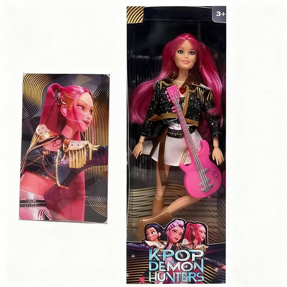 %%Christmas Gift Doll Anime K-Pop Demon Hunters Doll Rumi/Mira/Zoey Toy with Pink Guitar Colorful Light-Up Feature & Theme Song