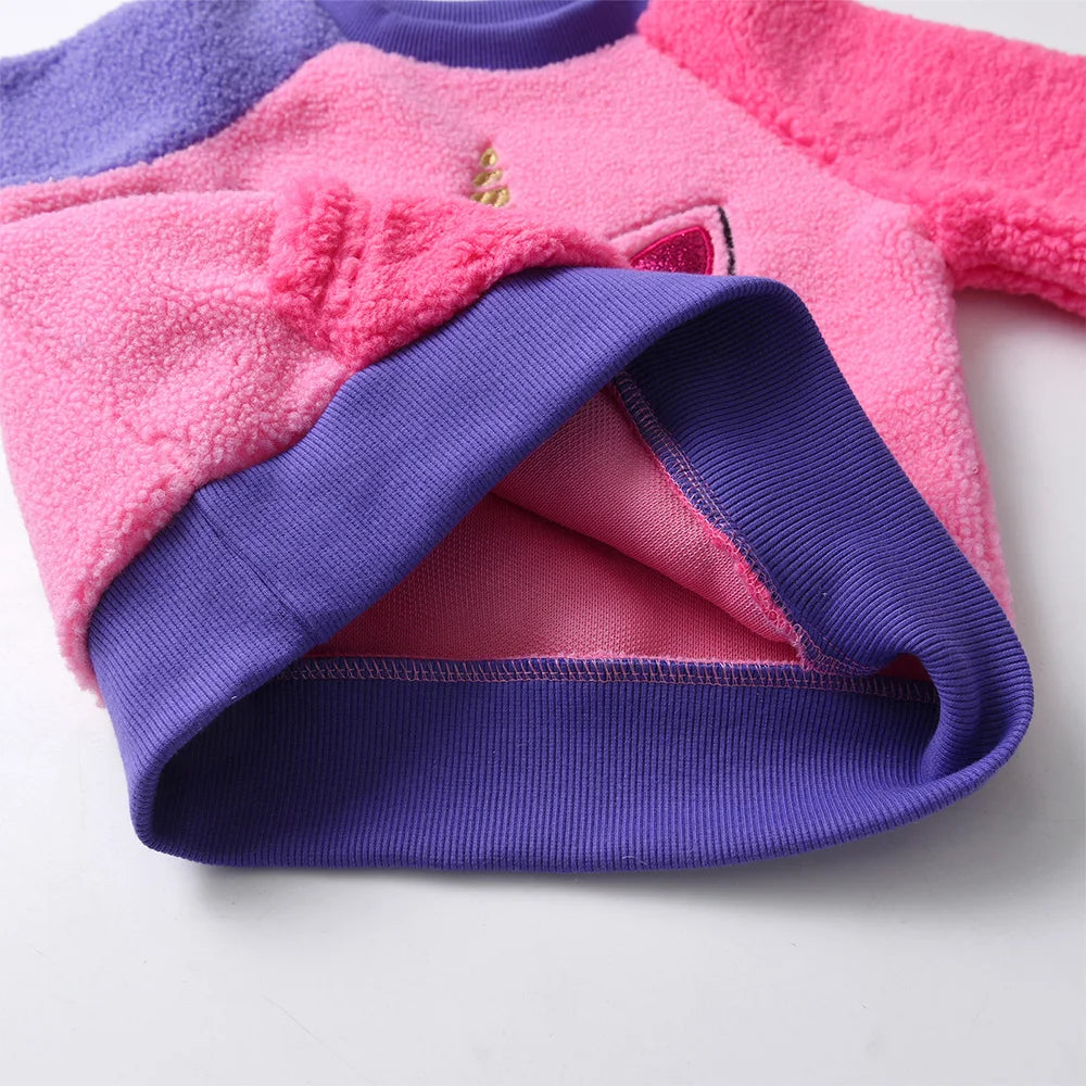 VIKITA Girls Fleece Sweatshirts Kids Autumn Winter Unicorn Appliqued Long Sleeve Sports Casual Outwear Children's Tops Pullover