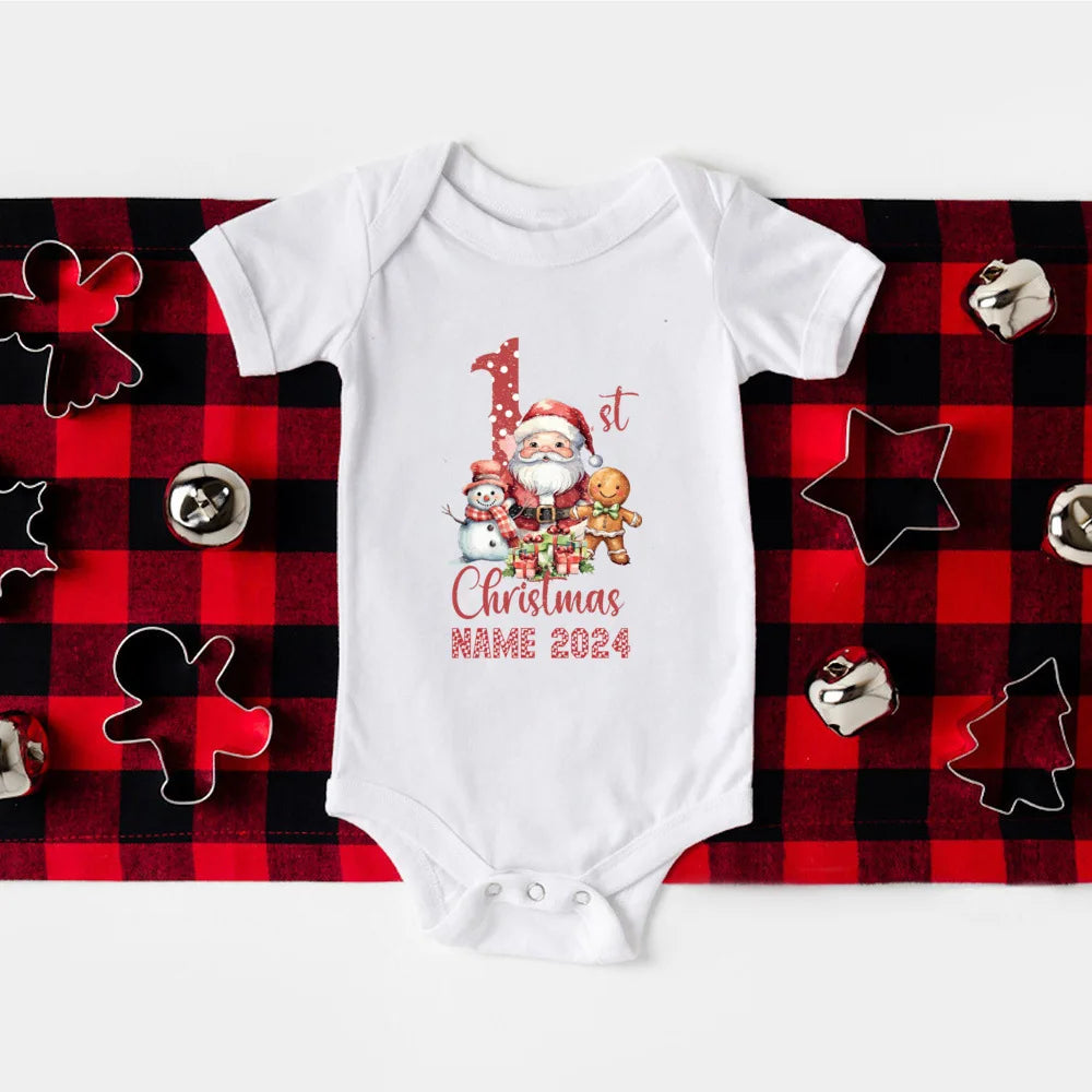 Personalize My 1st Christmas Romper Newborn Bodysuits Xmas Party Gift Boys Girls Short Sleeve Jumpsuit Holiday Xmas Clothes