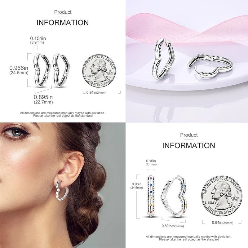 925 Sterling Silver Pave U Shape Heart Eardrop Earrings Hoop Earrings For Women Wedding Engagement For Girlfriend Birthday Gift