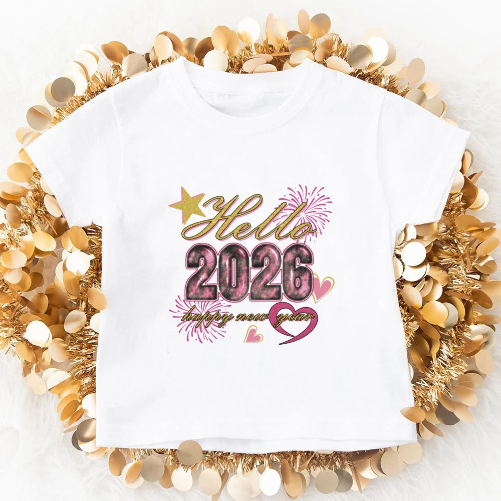 Hello 2026 Happy New Year Family Look Dad Mom Kids Shirt Baby Bodysuit Family T-shirt New Year Holiday Party Family Clothes