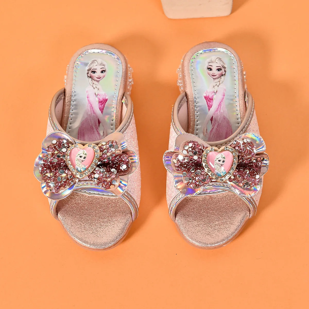 Disney Kids Princess Shoes Frozen Elsa Bowknot Low Heel Slippers Casual Baby Girls Party Wedding Leather Blue Shoes Size 27-36