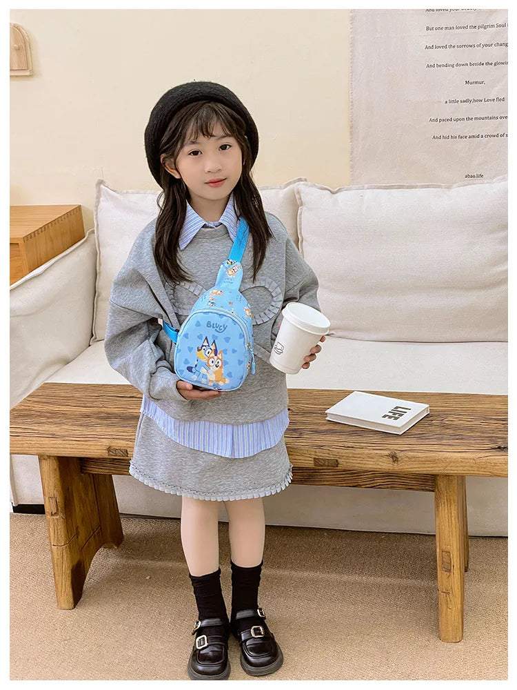 Bingo Friends Children's Bag Cute Bluey Family kids Chest Bag Kindergarten Cartoon Light Crossbody Bag Halloween Christmas gift