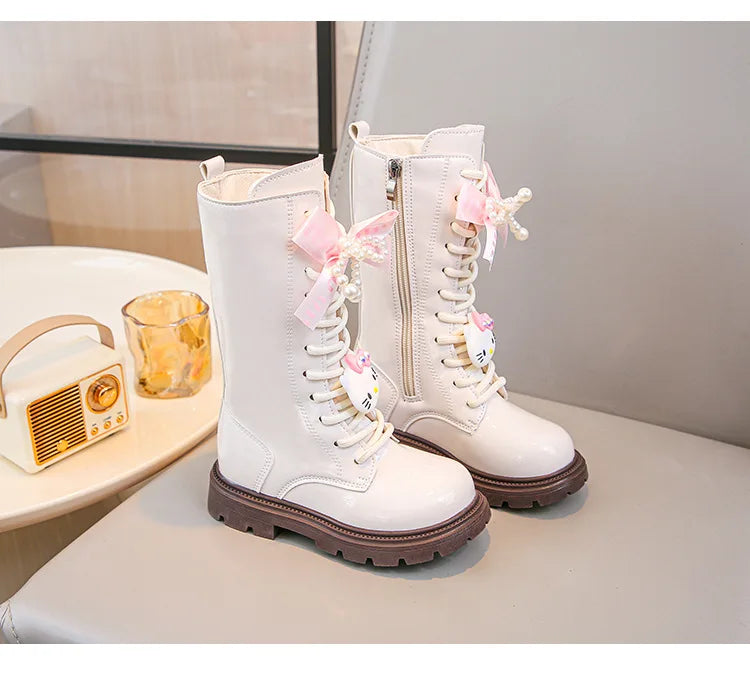 Kids'Casual Shoes Long Boots PU Leather Cartoon Kuromi Winter Shoes For Girls Anti-slip Warm Black Beige Shoes Size 26-37