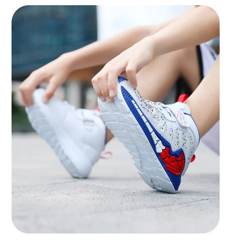 Disney Cartoon Kids Basketball Soft Shoes Waterproof Leather Boys Girls Sneakers Magic Buckle Non-slip Children Running Shoes