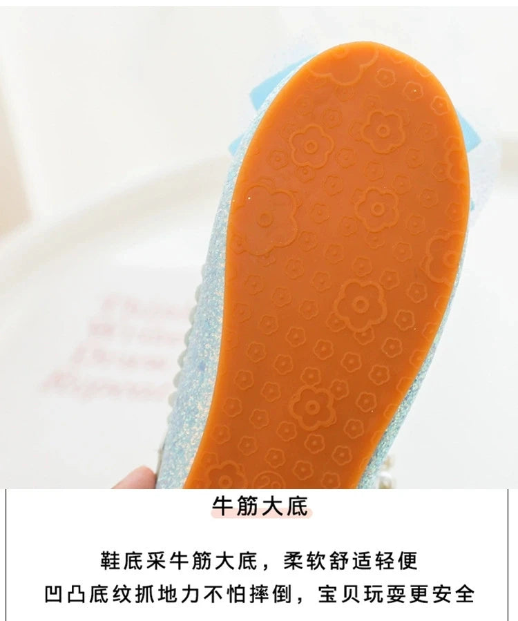 Disney Girl's Fashion Princess Shoes Frozen Princess Elsa Children's Shoes Girls Baby Green Pink Flat Shoes Performance Shoes