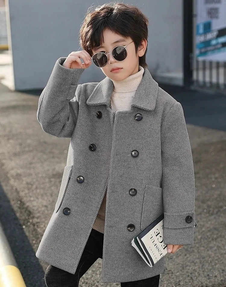 2025 Autumn Winter Kids Korean Style Plus Size Warm Thickened Wool Coat Windbreaker Stylish Outdoor Jacket