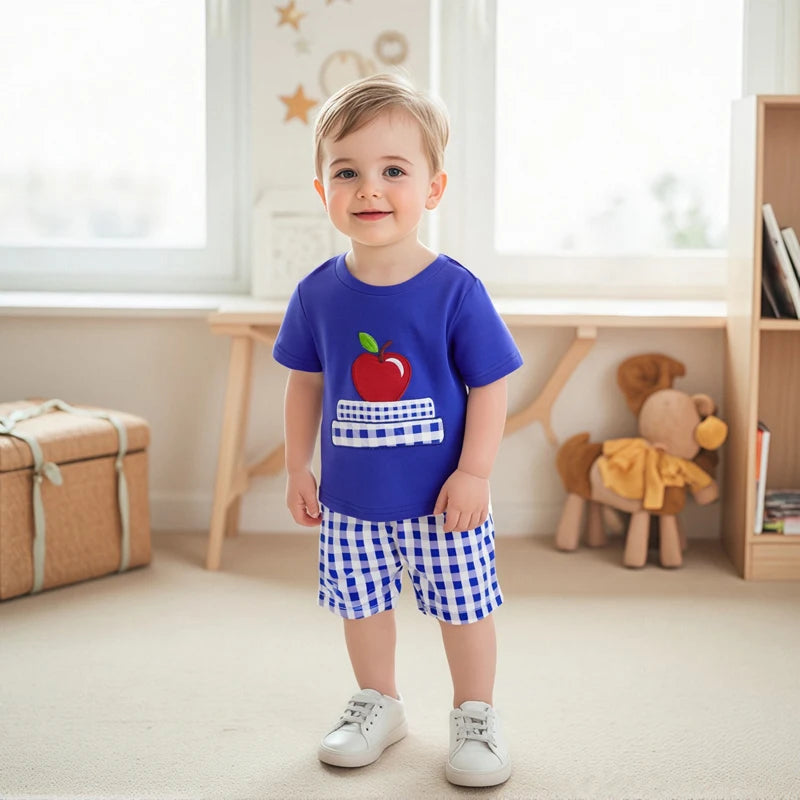 Toddler Boys Back to School Outfits Dinosaur Print Short Sleeves T-Shirt and Denim Shorts Set for 2 Piece Clothes Cute and