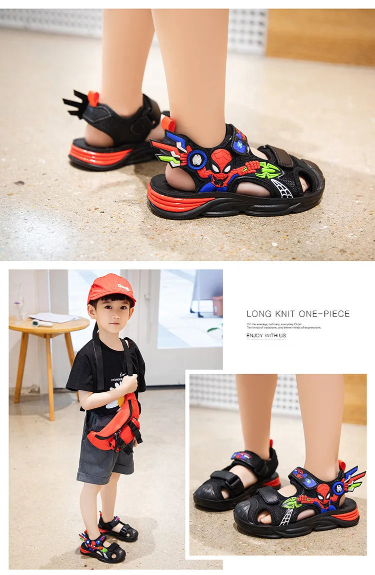 Disney Children's Cartoon Sandals Summer Boys' Beach Sandals Soft Soled Children's Sports Sandals Open Peep Toe Black Shoes