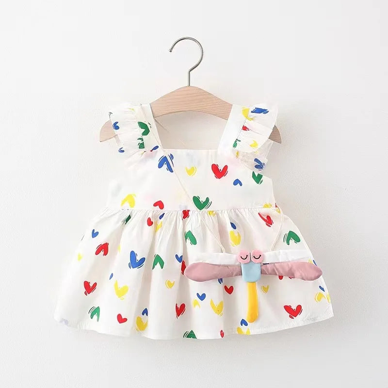 Summer New Colorful Heart Baby Girl Dress, Beach Party Children'S Sleeveless Clothes Free Dragonfly (9 Months -3 Years Old)