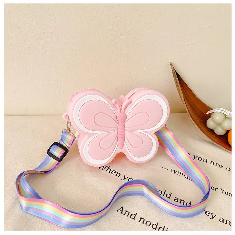 Lovely Bow Children's Silicone Shoulder Bags Cute Butterfly Shape Baby Girls Crossbody Bag Candy Color Kids Small Coin Purse