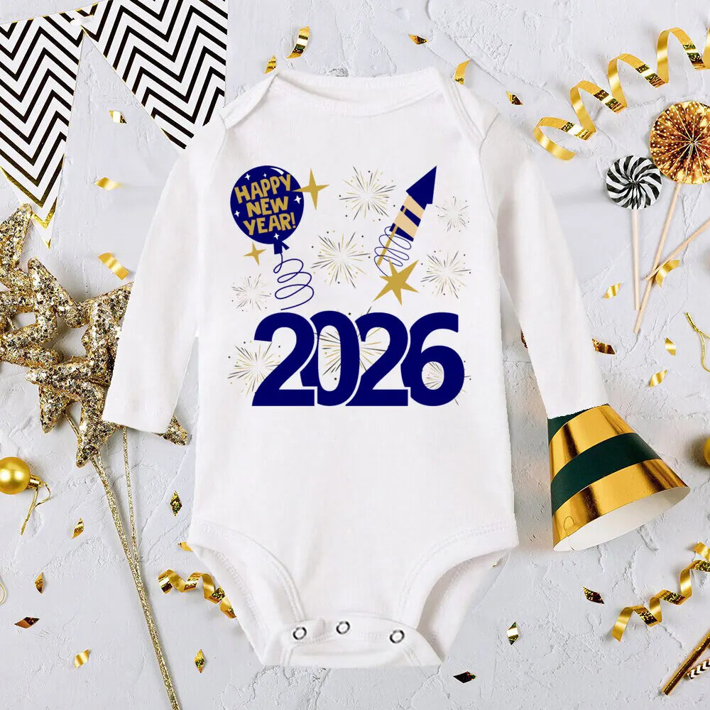 Hello 2026 Inant Romper New Year Baby Gift Toddler Long Sleeve Jumpsuit Boys Girls Clothes Newbron Shower Present