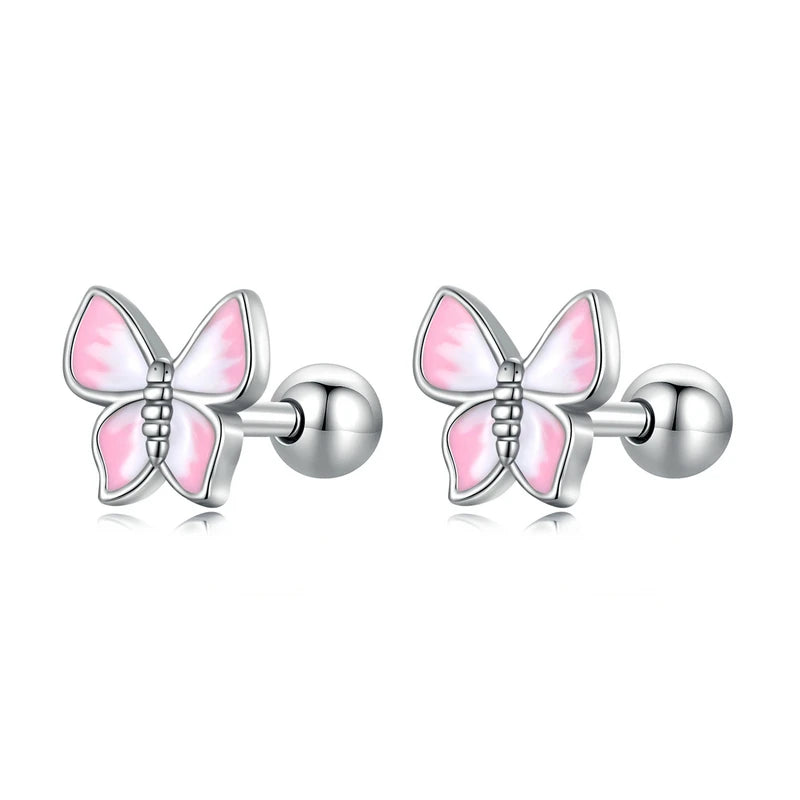Bamoer 925 Sterling Silver Luxury Girl Earrings Rainbow Butterfy Cute Fancy Funny Ear Stud Original for Women Party Fine Jewelry