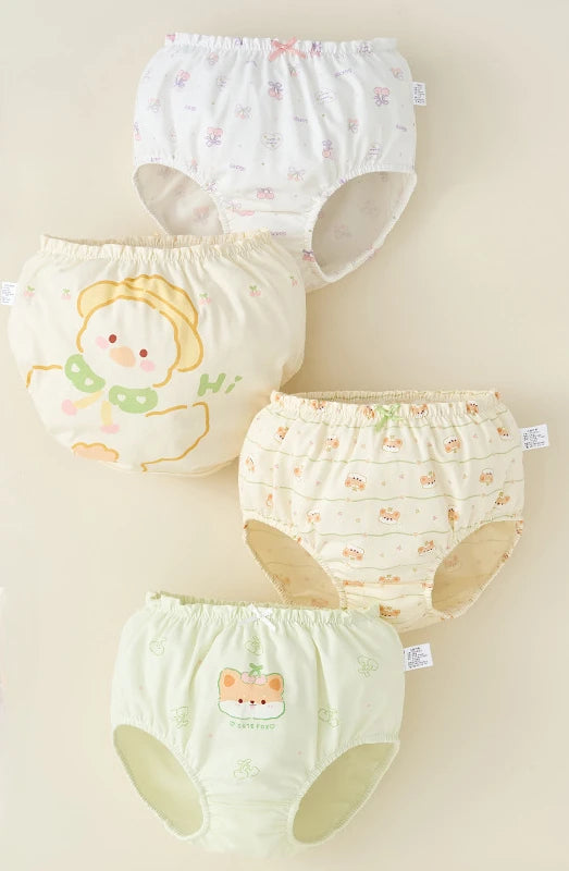 4PCS Cotton Soft Antibacterial Briefs for Girls Breathable Comfort Panties 3+y Young Children Clothing Kids Cute Print Underwear