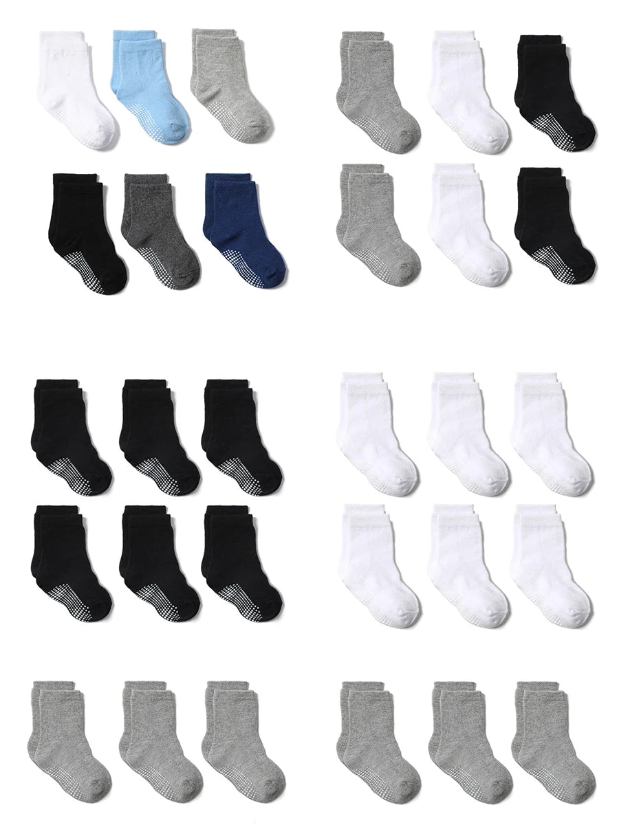 6 Pairs/Lot Fashion Children Socks Grip Crew Socks with Non Slip/Anti Skid Soles for Baby Infants Toddlers Kids Boys Girls 0-7y