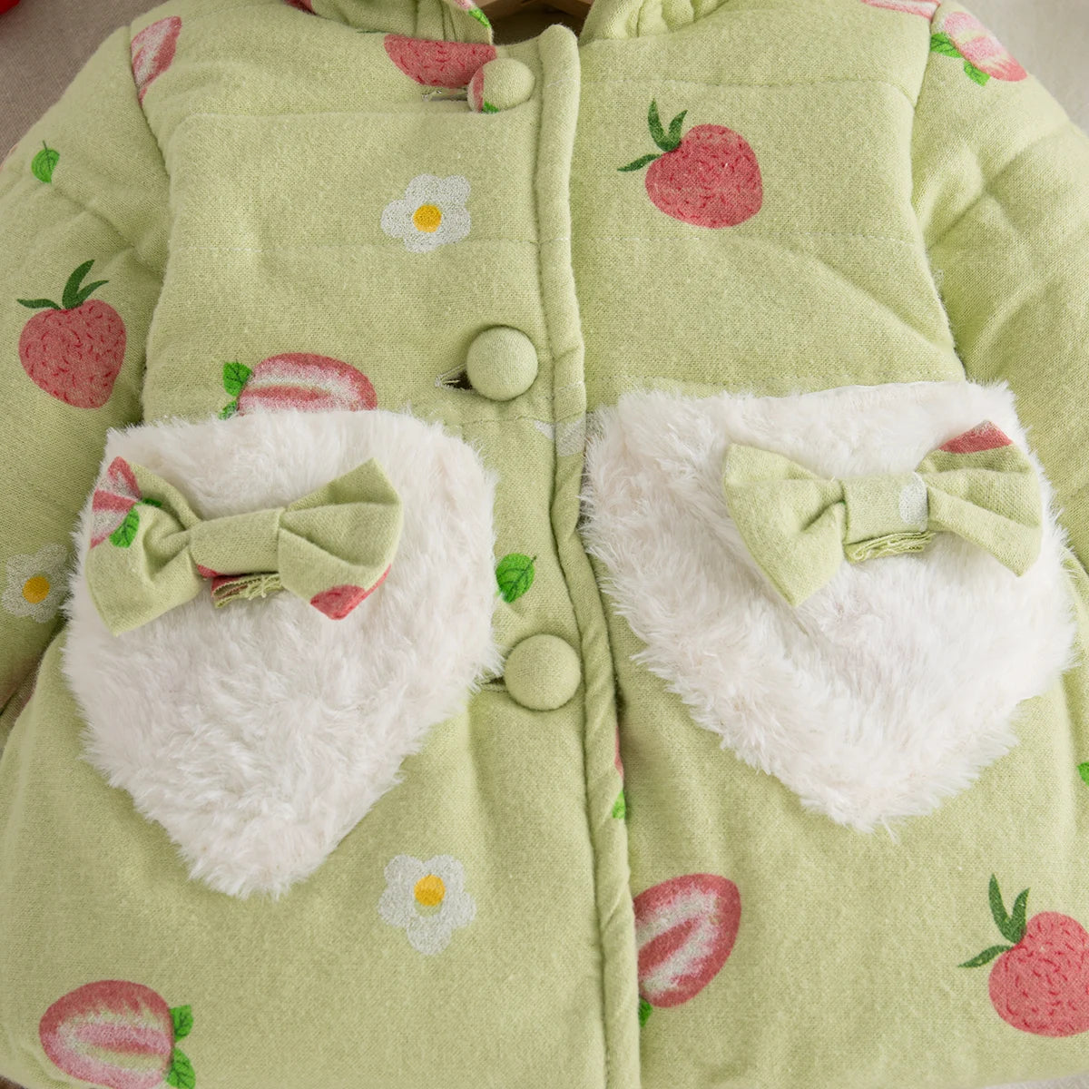 Winter New Sweet Strawberry Baby Girl Coat, Thick And Warm Cute Hat, Children'S Long Sleeved Clothes (9 Months -3 Years Old)