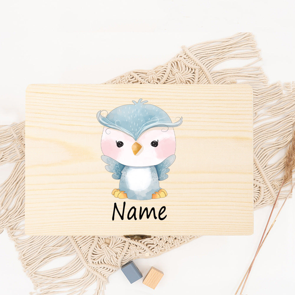 Personalized Baby Wood Box Cute Animal Print Toddler Memory Box Custom Name Infant Keepsake Box Newbron Shower Gift Kids Present