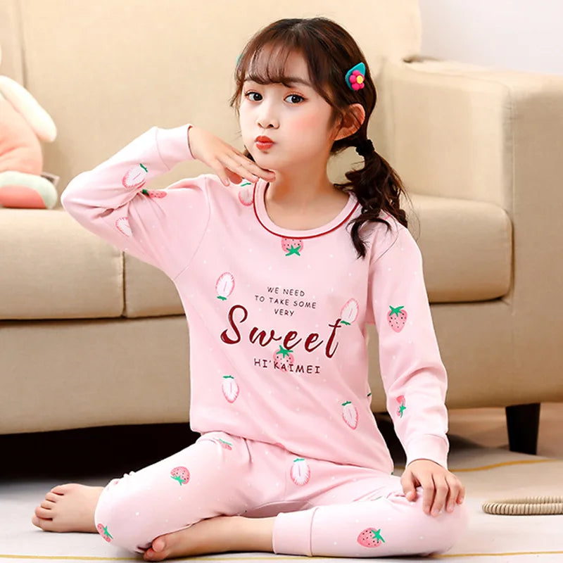 Children's Autumn Clothes and Pants Set for Boys and Girls Pure Cotton Thermal Underwear Pure Cotton Cotton Sweater Baby Pajamas