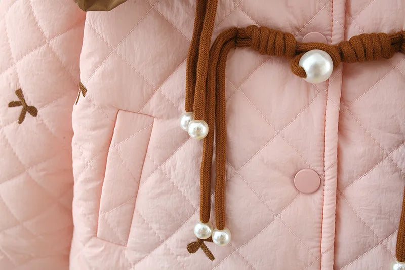 Winter New Sweet Bow Baby Girl Coat, Princess Style Thick And Warm Children'S Clothing Suitable For Babies Aged 1-4 Years