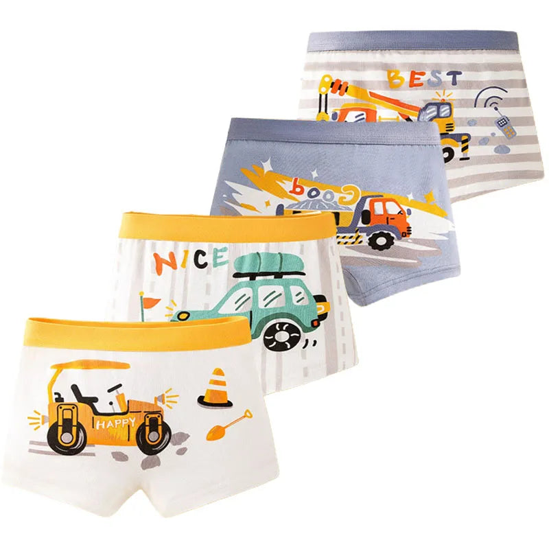 4/8 Pieces Boys Boxer Shorts High Quality Cotton Breathable Children Boxers Soft Boy Underwear Car Pattern Toddler Kids Knickers