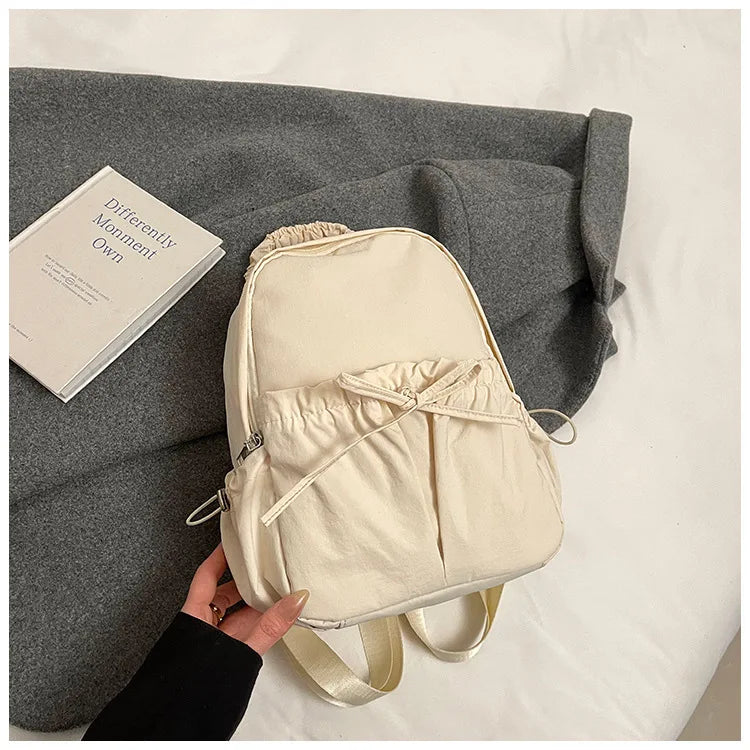 Personalized Embroidered Name Simple Versatile Drawstring Bow Backpack Large Capacity Backpack School Travel For Gifts Backpack