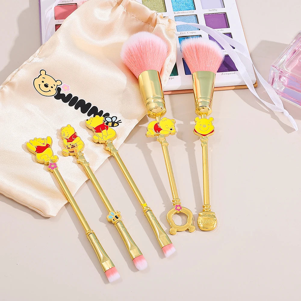 5pcs Winnie the Pooh makeup brush set, metallic texture, cartoon cute Winnie the Pooh eye shadow brush makeup brush