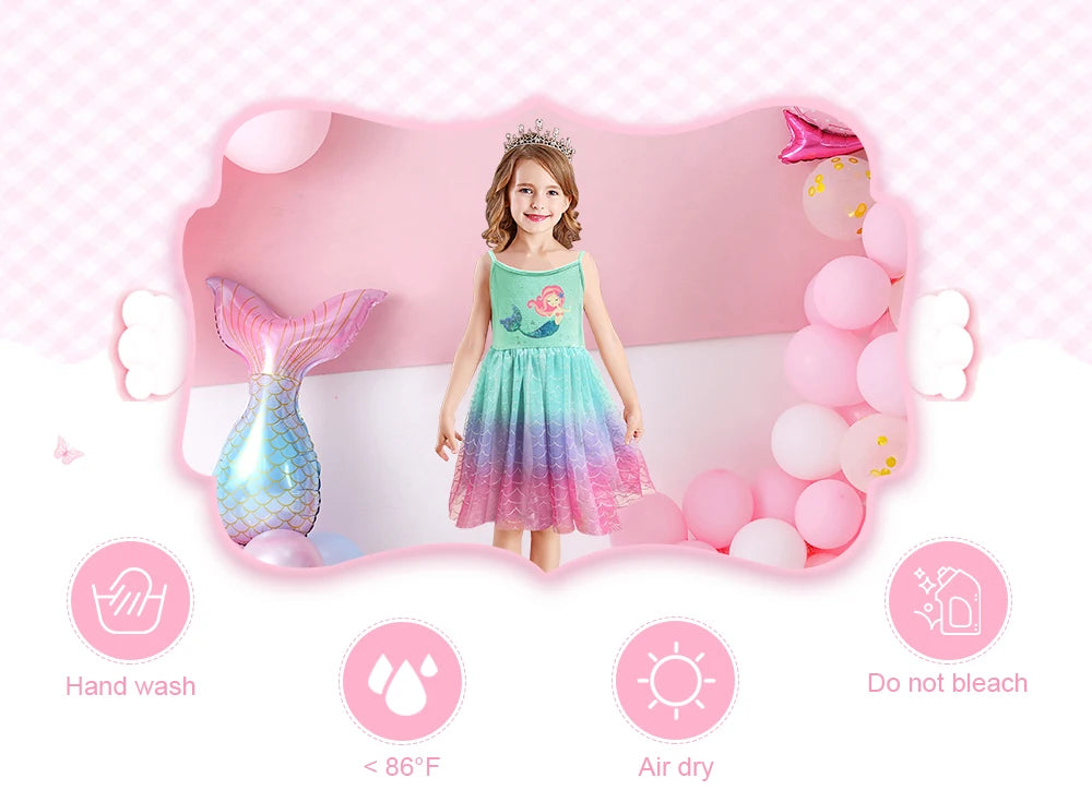 VIKITA Sommerkleider 2023 für Mädchen: Neues Meerjungfrauenkleid für Mädchen, Paillettenkleid für Kindergeburtstage, Cartoon-Mädchenkleidung