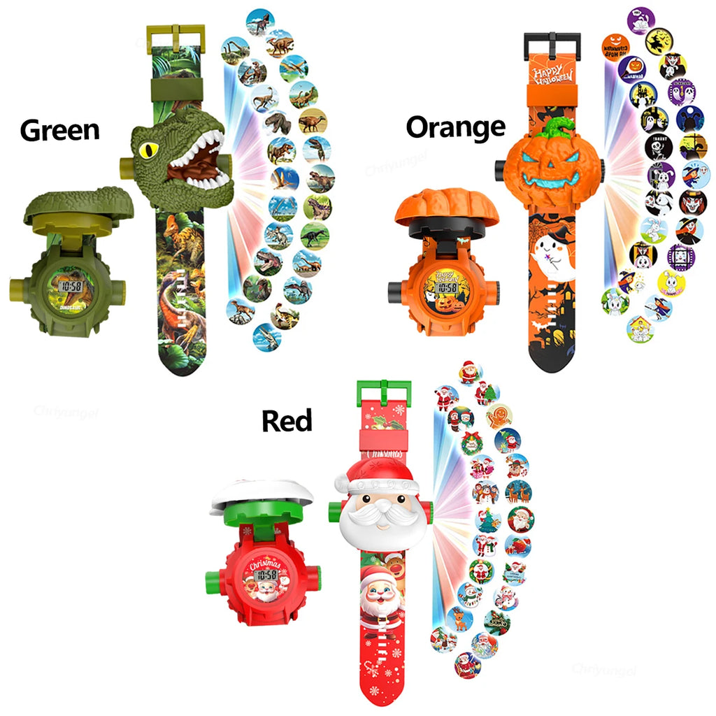 Cartoon Projection Watch for Kids Electronic Watch 24 Patterns Display Projector Montessori Education Toys Gift for Boys Girls