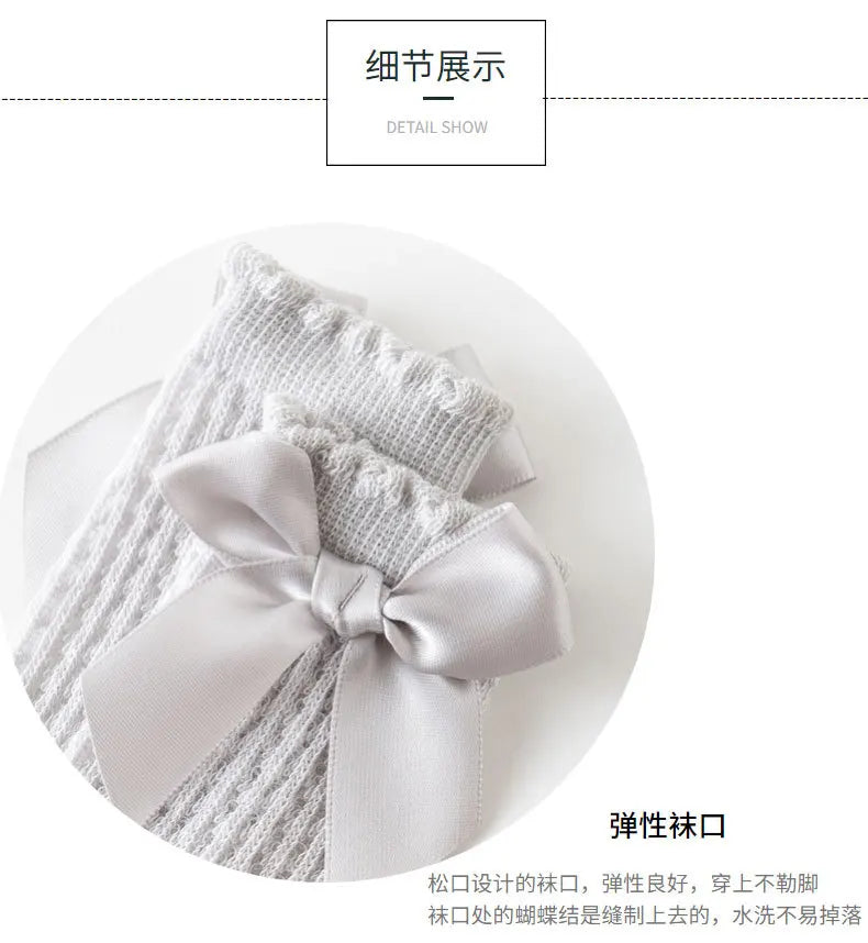 Limit quantity 0-2Y Children Girls Royal Style Bow Knee High Fishnet Socks Baby Toddler Bowknot Socks Kid Hollow Out Sock Sox