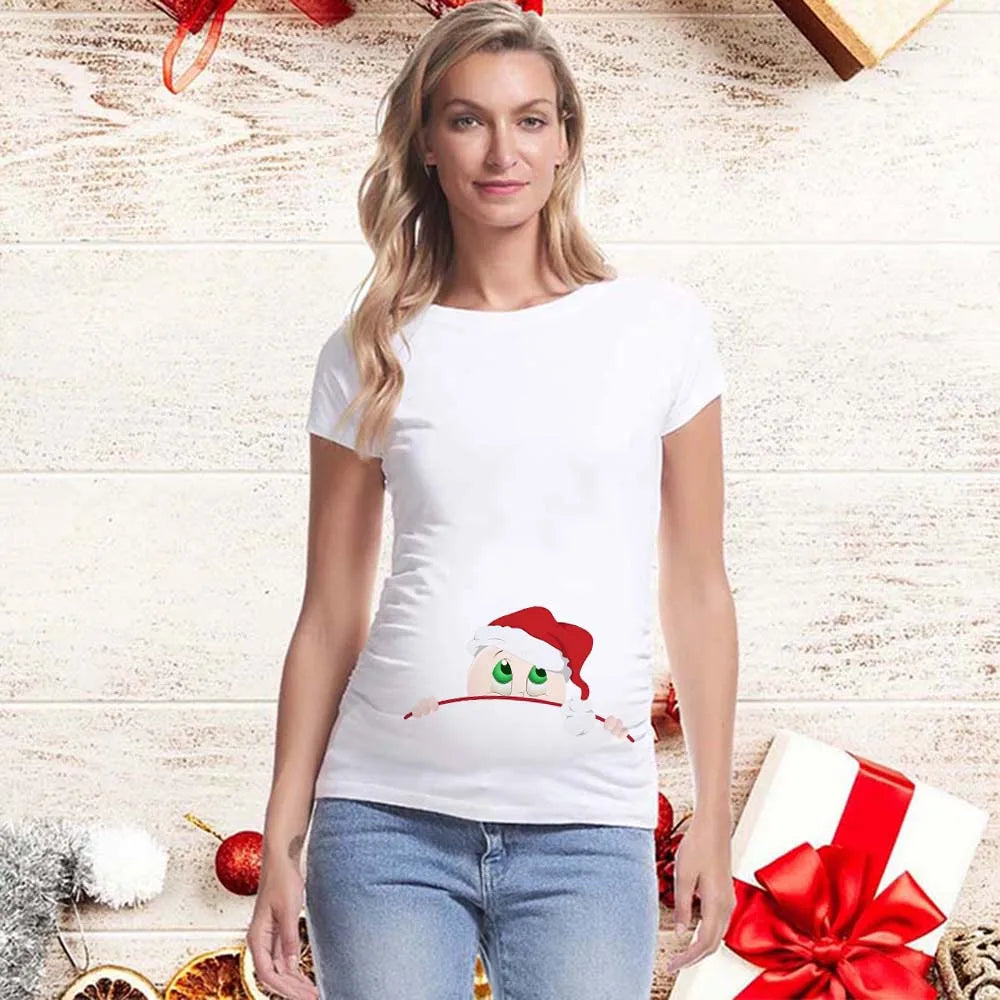 Best Gift 2025 Merry Christmas Maternity T-shirts It's My First Christmas Funny Print Pregnancy Anouncement Tops Tee Shirts