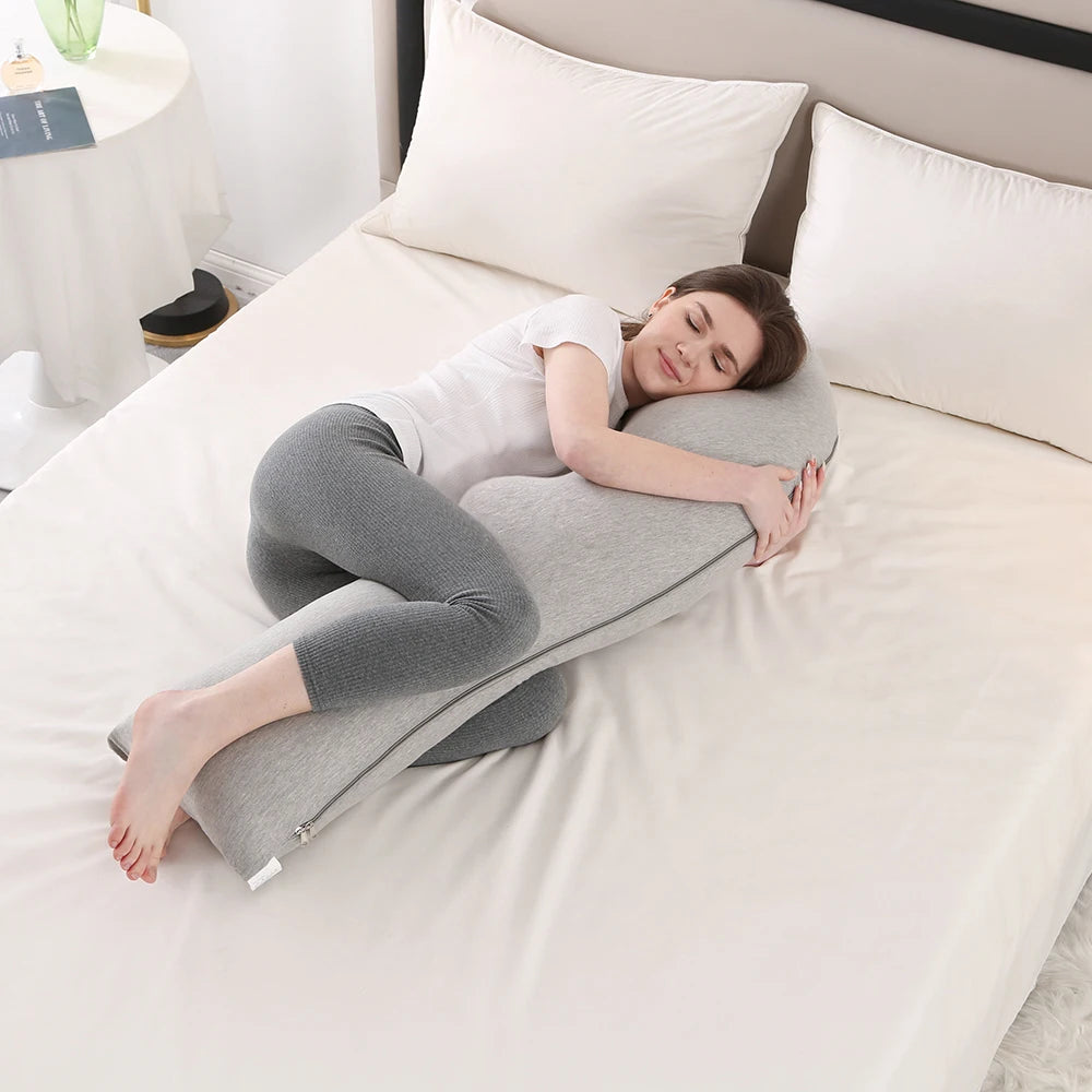 PANGDUBE 1.8KG Cotton J-shaped Pillow for Pregnant Women Sleeping Pillow Care for Pregnancy Breastfeeding Pillow for Pregnant