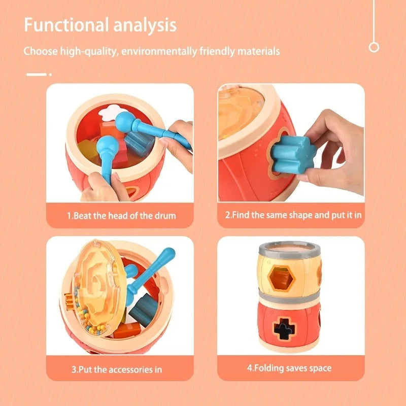 Baby Drum Colorful Rolling Drum Musical Instrument Toy For Toddlers Preschool Educational Toy Rhythm Sound Music Learning Gift