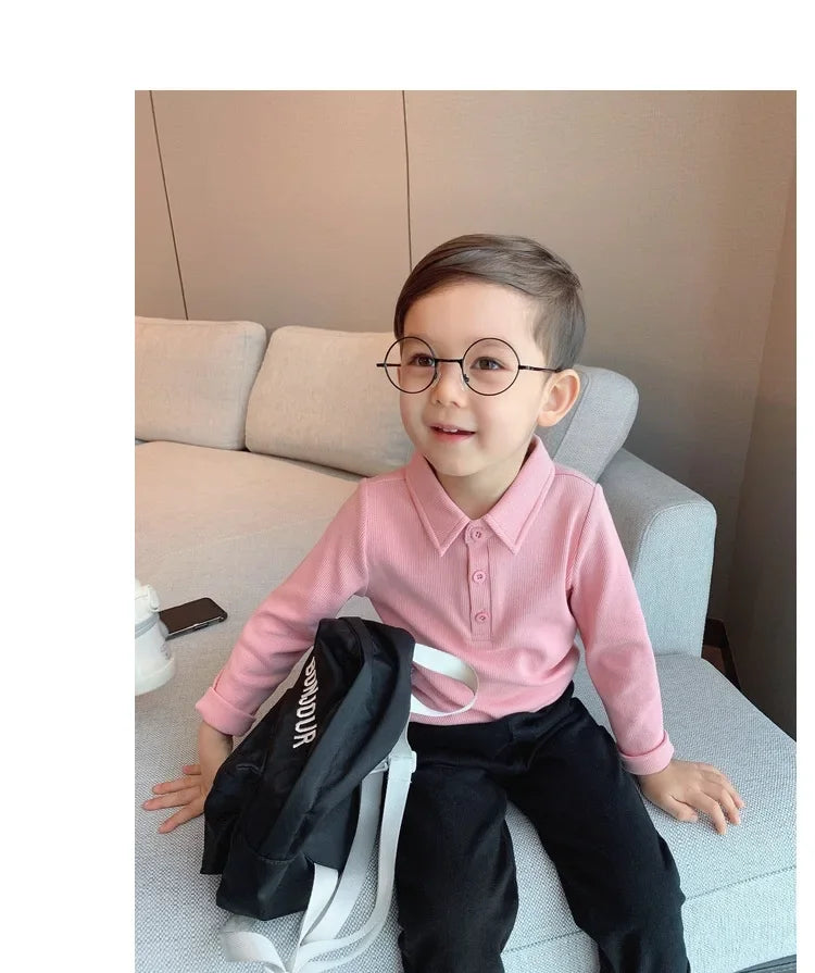 Boys Polo Shirts Long Sleeve Tops for Kids Solid Color Children T-shirt Cotton  Baby Tops Toddler Spring Autumn Outwear