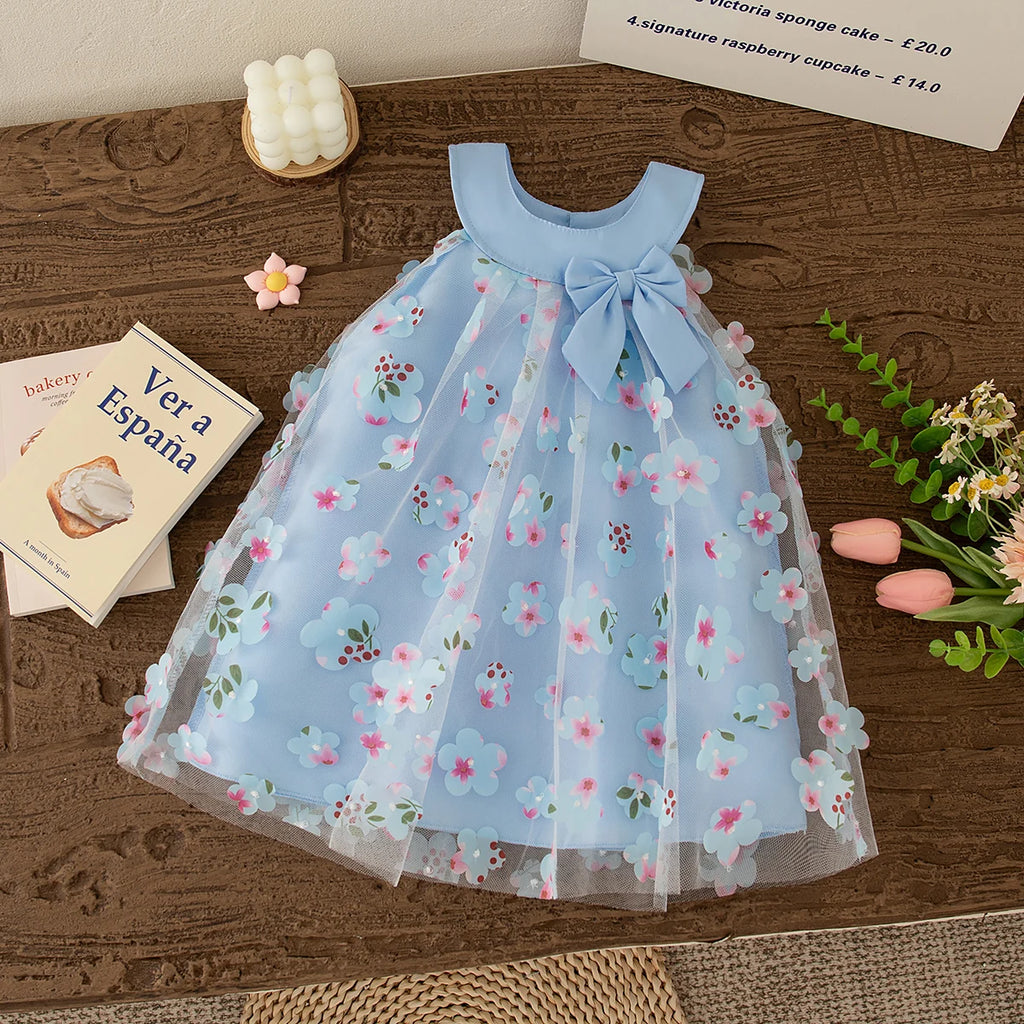 Summer New Floral Chiffon Baby Girl Princess Dress, Sweet Bow Children'S Sleeveless Clothes For Babies Aged 3 Months To 3 Years