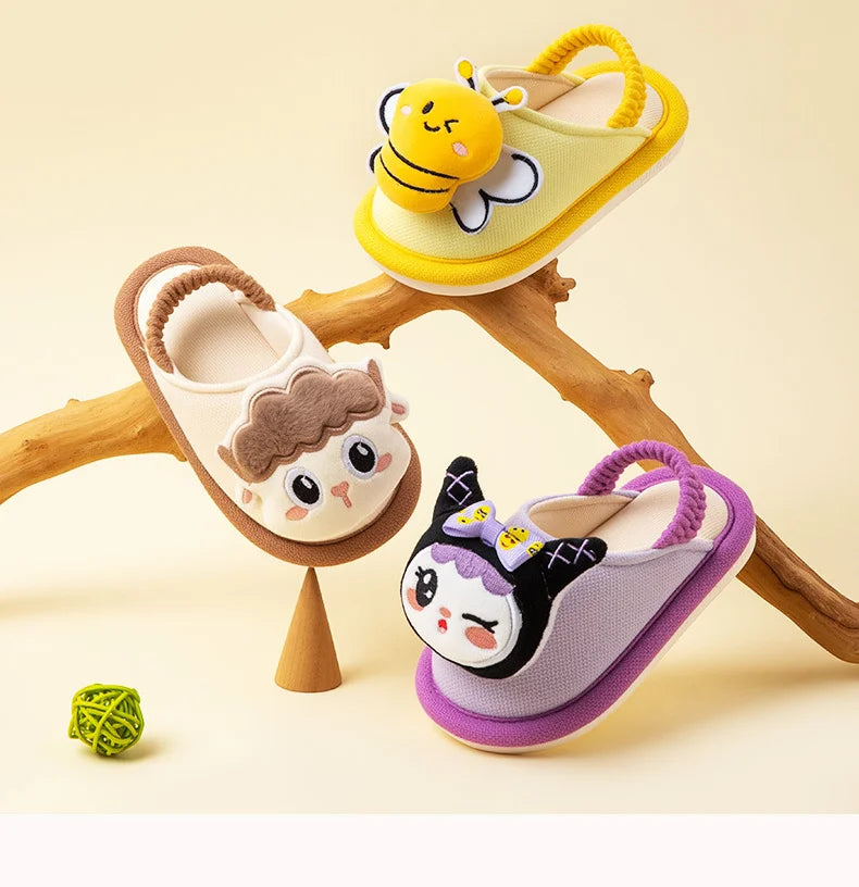 Kids'Slippers Toddler Cartoon Autumn Shoes For Children Anti-slip Thick Bottom Home Slipper Designer Pink Blue Size 140-180