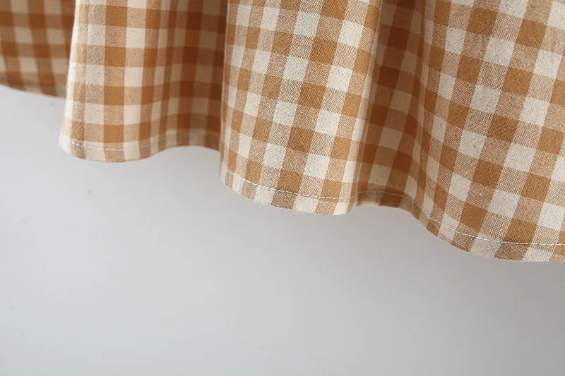 (9 Months -3 Years Old) Summer New Brown Checkered Baby Girl Dress, Simple Korean Style Children'S Clothing