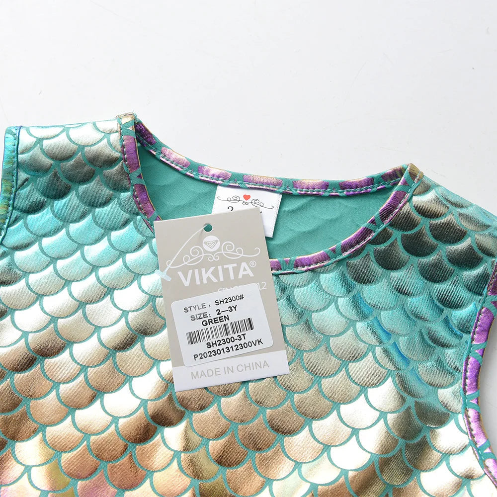 VIKITA Kids Summer Sleeveless Dresses Girls Mermaid Dress Girls Birthday Party Tutu Mesh Mesh Layered Dresses Kids Clothes 3-8Y