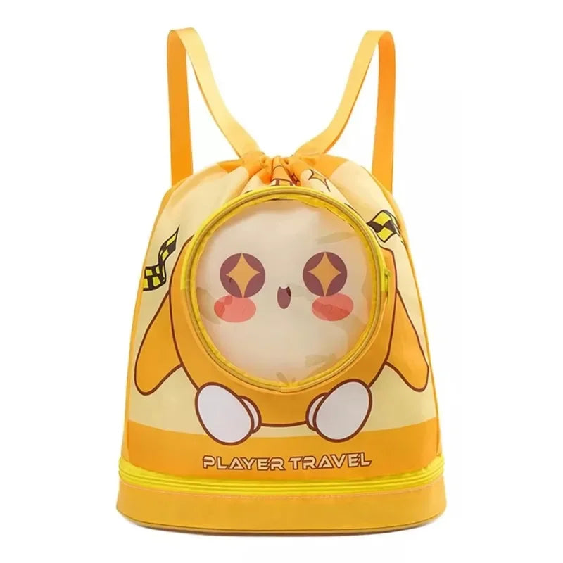 Drawstring Gym Bag for Kids Waterproof Drawstring Backpack Swim Bag with Compartment Pull String Sport Bag for Wet Swimming