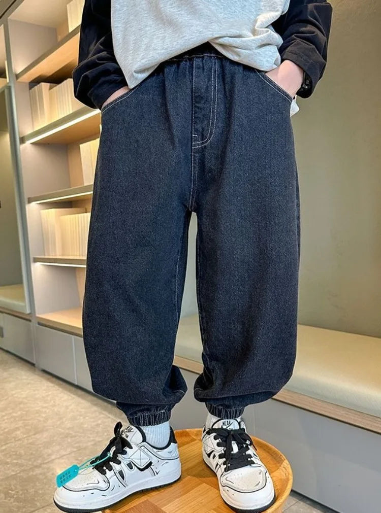 2025 New Boys' Denim Jeans Spring Autumn Kids Casual Sport Pants Long Korean Style Trendy Streetwear