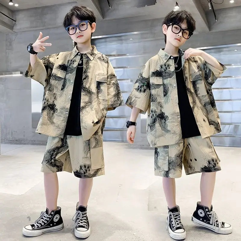 2025 Summer Boys Shirt Set Outfit | Casual Top & Bottom for 3-4 Years Old Kids | Size 7/8/10/14 Kids Clothing