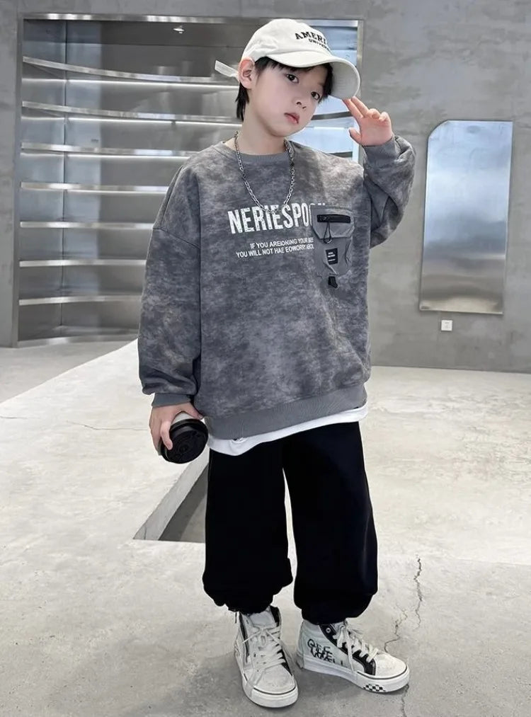 Boys' Middle/Big Kids 2025 New Spring/Autumn Long Sleeve Korean Style Edgy Loose Fit Sweatshirt Tops
